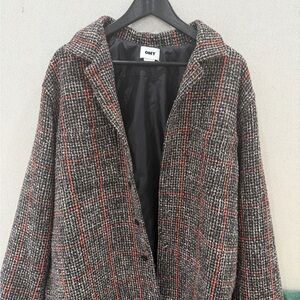 Obey Women's Gray and Red Checkered Blazer